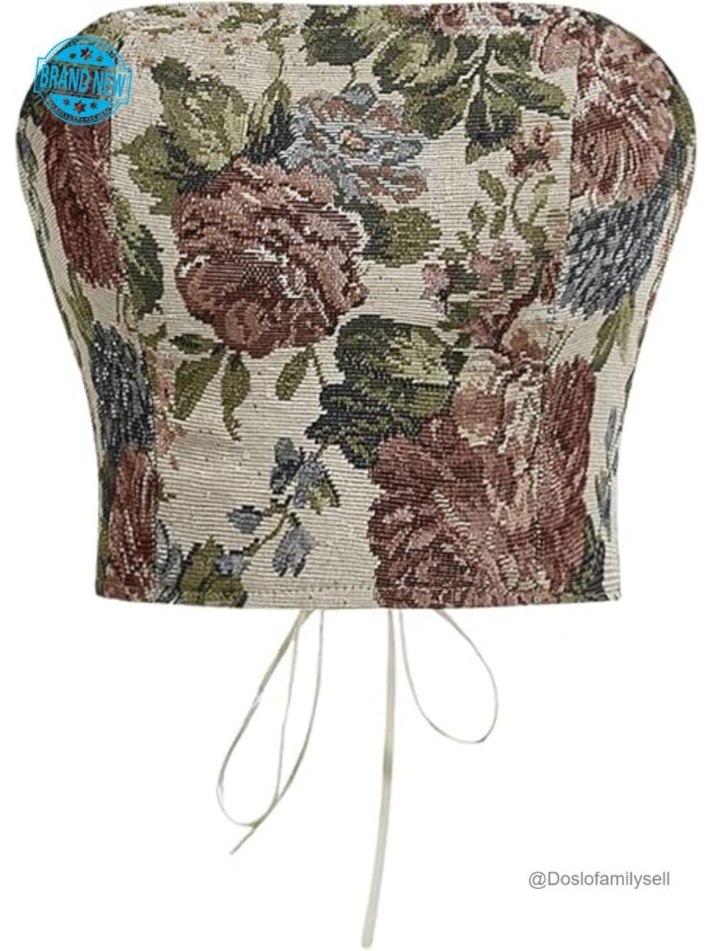 Floral Embroidery Strapless Tube Top Lace Up Y2K Corset Crop Top